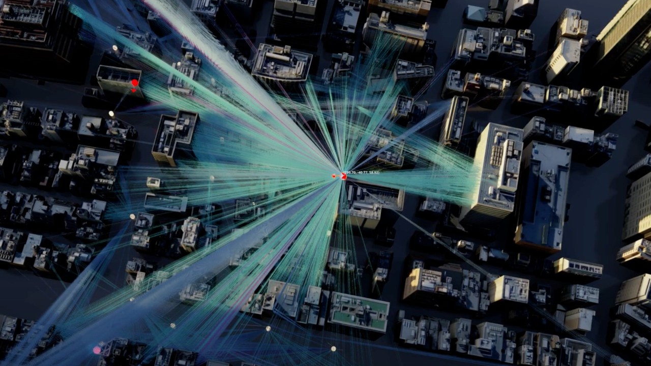 展示虚拟化无线接入网 (RAN) 的城市景观图