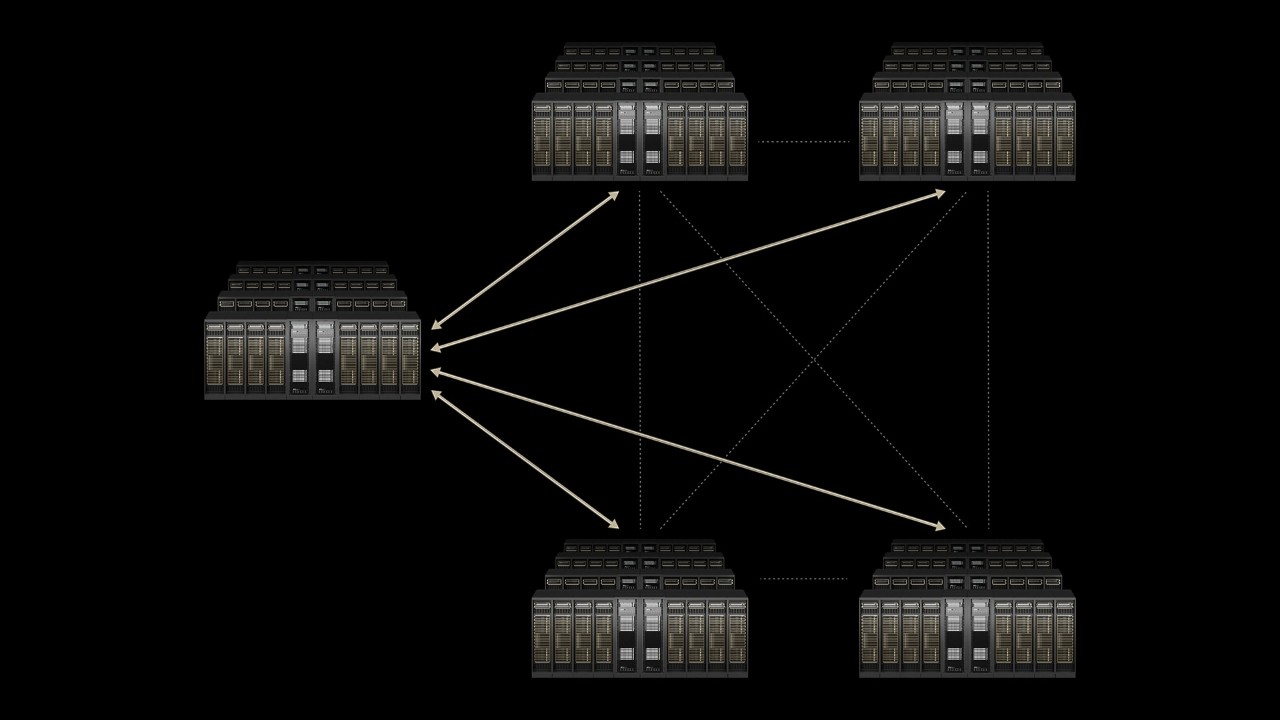 利用 Spectrum-XGS 以太网将多个数据中心连接在一起，实现 Gigascale AI 